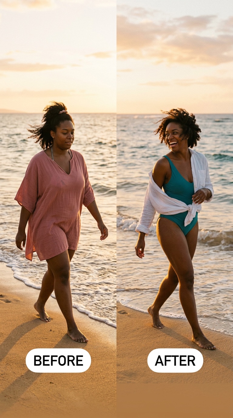 Before and after — walking on the beach